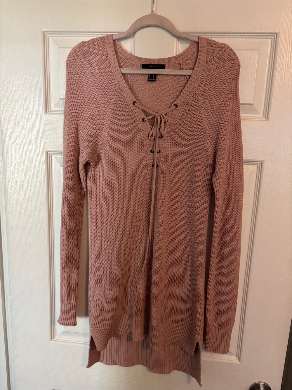Forever 21 - Women’s Lace-Up V-Neck Knit Dress - Dusty Rose